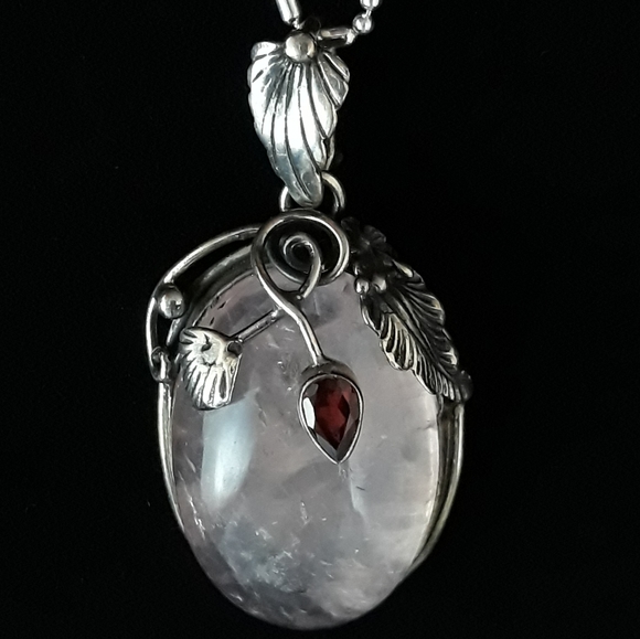 Natural Pink Quartz Sterling Silver Pendant - Picture 11 of 11